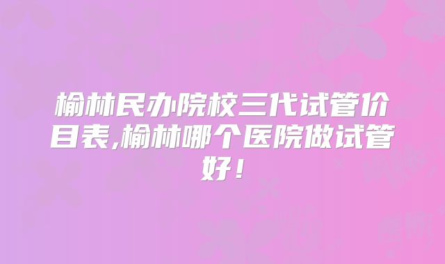 榆林民办院校三代试管价目表,榆林哪个医院做试管好！