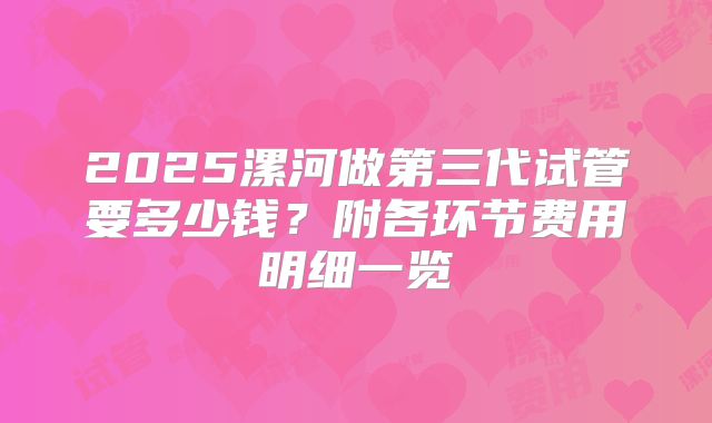2025漯河做第三代试管要多少钱？附各环节费用明细一览