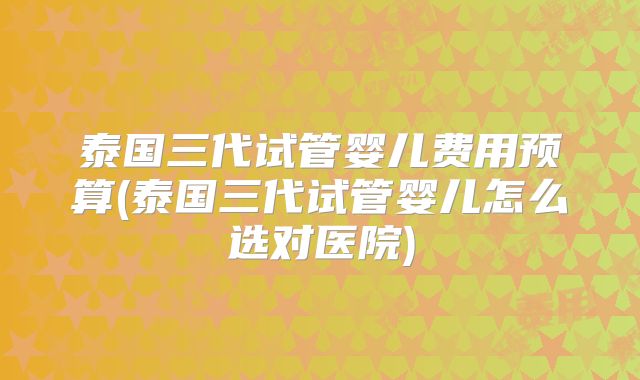 泰国三代试管婴儿费用预算(泰国三代试管婴儿怎么选对医院)