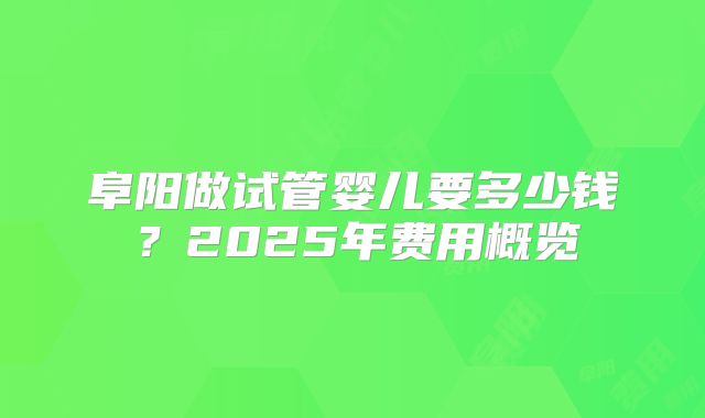 阜阳做试管婴儿要多少钱？2025年费用概览