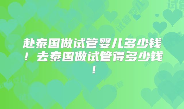 赴泰国做试管婴儿多少钱！去泰国做试管得多少钱！