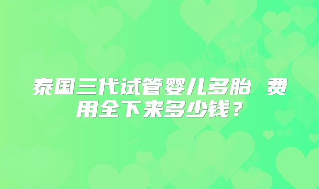 泰国三代试管婴儿多胎 费用全下来多少钱？
