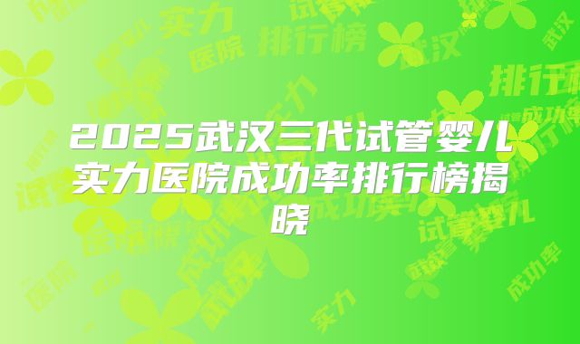 2025武汉三代试管婴儿实力医院成功率排行榜揭晓