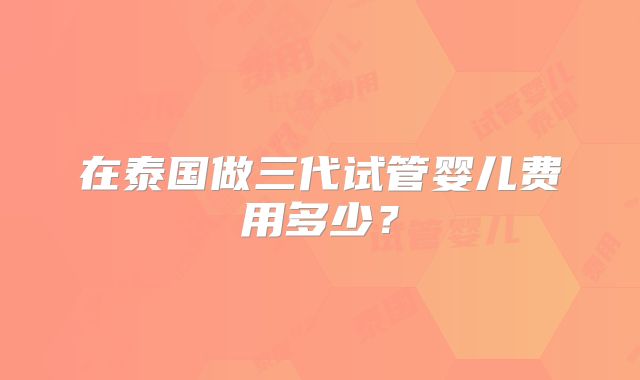 在泰国做三代试管婴儿费用多少？