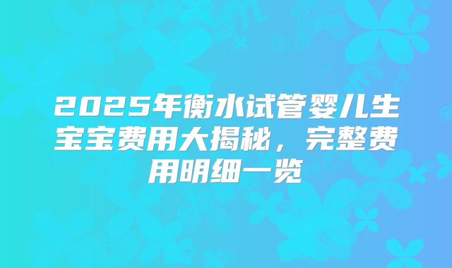 2025年衡水试管婴儿生宝宝费用大揭秘，完整费用明细一览