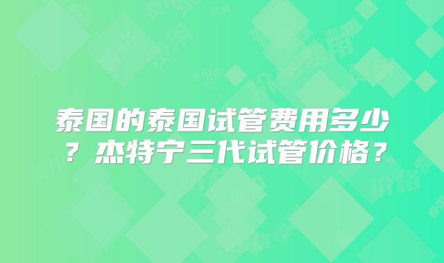 泰国的泰国试管费用多少？杰特宁三代试管价格？