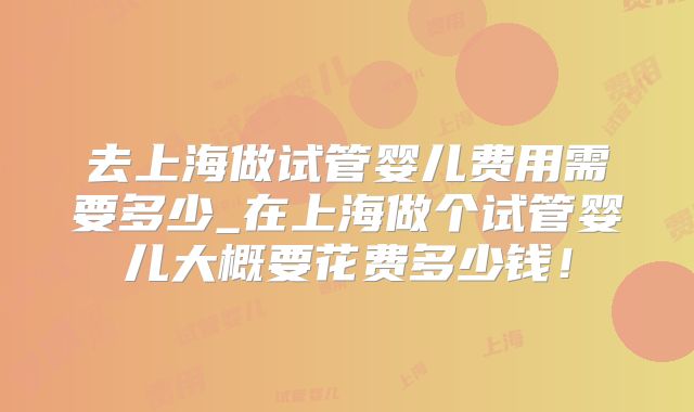 去上海做试管婴儿费用需要多少_在上海做个试管婴儿大概要花费多少钱！