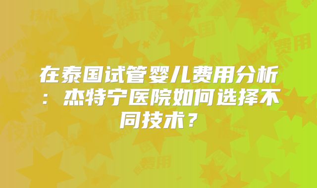 在泰国试管婴儿费用分析：杰特宁医院如何选择不同技术？