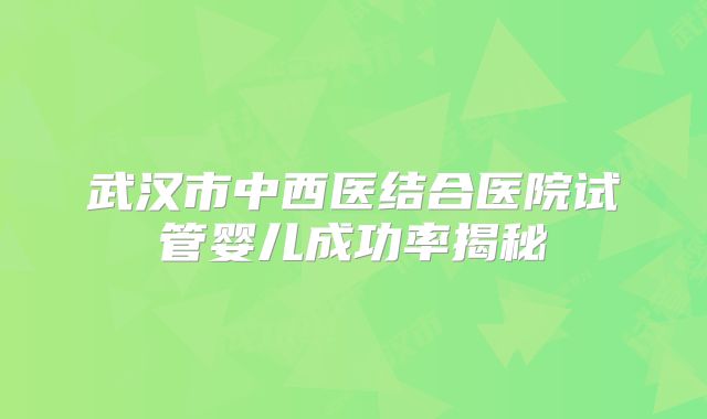 武汉市中西医结合医院试管婴儿成功率揭秘
