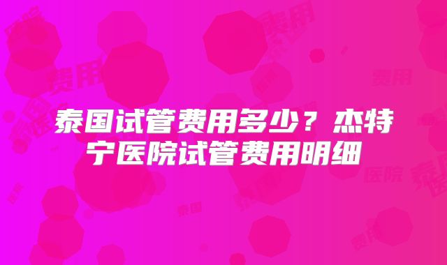 泰国试管费用多少？杰特宁医院试管费用明细