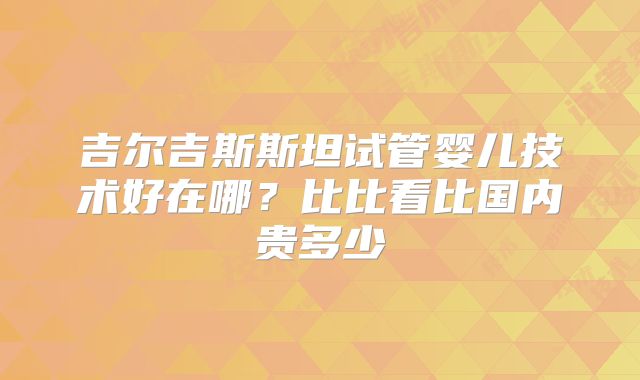 吉尔吉斯斯坦试管婴儿技术好在哪？比比看比国内贵多少