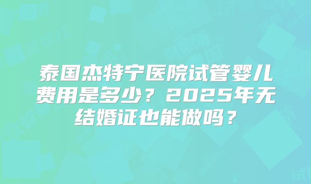 泰国杰特宁医院试管婴儿费用是多少？2025年无结婚证也能做吗？