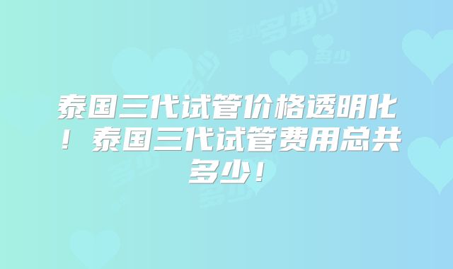 泰国三代试管价格透明化！泰国三代试管费用总共多少！