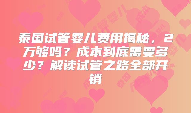 泰国试管婴儿费用揭秘,2万够吗?成本到底需要多少?解读试管之路全部开销