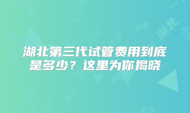 湖北第三代试管费用到底是多少？这里为你揭晓