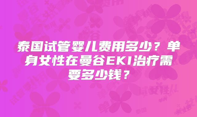 泰国试管婴儿费用多少？单身女性在曼谷EKI治疗需要多少钱？