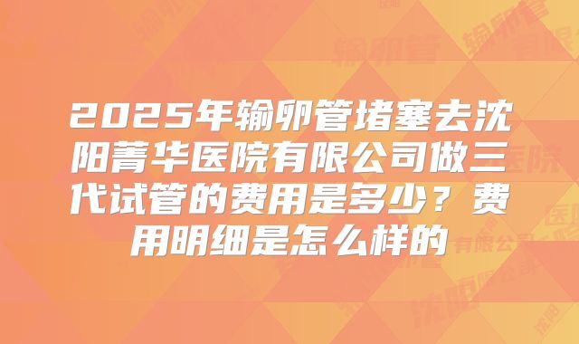 2025年输卵管堵塞去沈阳菁华医院有限公司做三代试管的费用是多少?费用明细是怎么样的