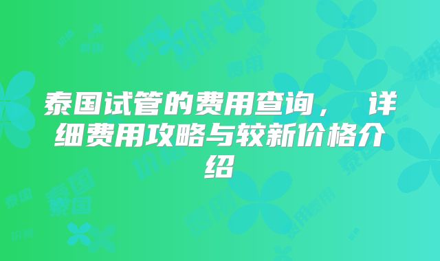 泰国试管的费用查询， 详细费用攻略与较新价格介绍