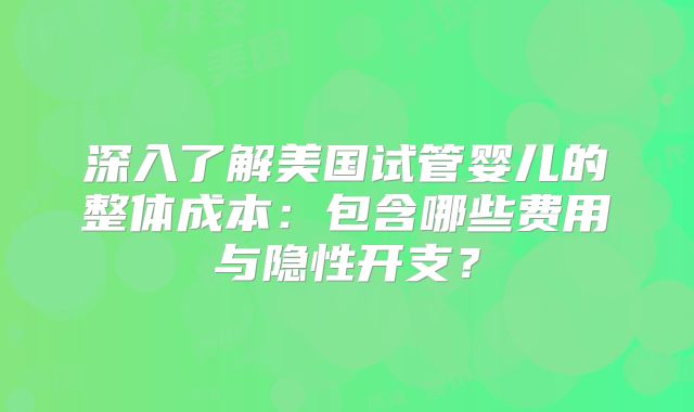 深入了解美国试管婴儿的整体成本:包含哪些费用与隐性开支?
