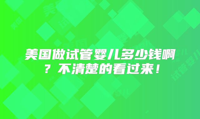 美国做试管婴儿多少钱啊？不清楚的看过来！