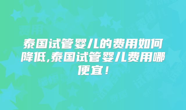 泰国试管婴儿的费用如何降低,泰国试管婴儿费用哪便宜!