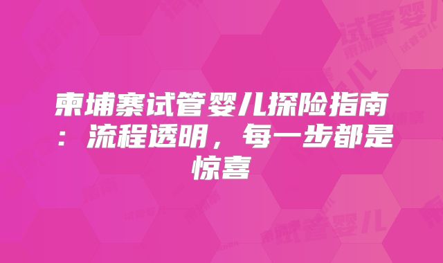 柬埔寨试管婴儿探险指南:流程透明,每一步都是惊喜