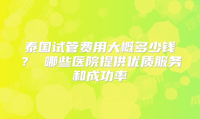 泰国试管费用大概多少钱？ 哪些医院提供优质服务和成功率