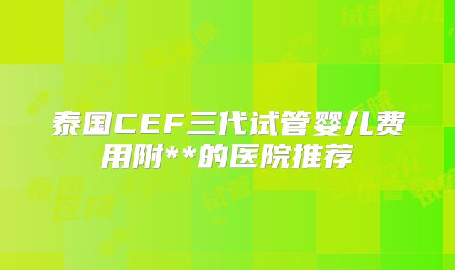 泰国CEF三代试管婴儿费用附**的医院推荐