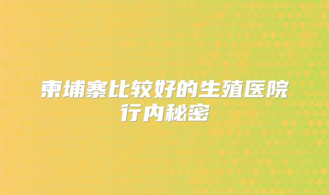 柬埔寨比较好的生殖医院行内秘密