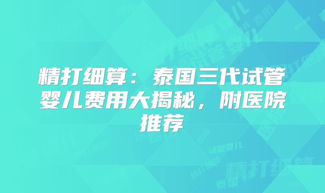 精打细算：泰国三代试管婴儿费用大揭秘，附医院推荐