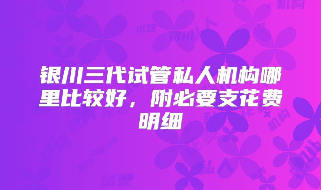 银川三代试管私人机构哪里比较好，附必要支花费明细