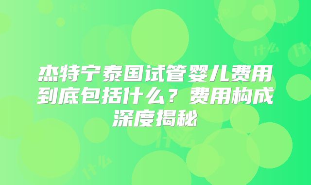 杰特宁泰国试管婴儿费用到底包括什么？费用构成深度揭秘