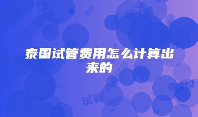 泰国试管费用怎么计算出来的