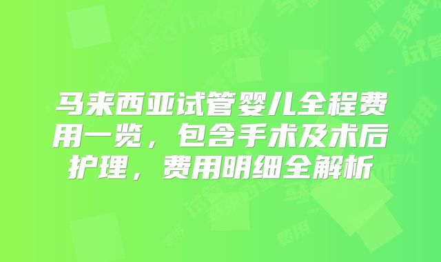 马来西亚试管婴儿全程费用一览,包含手术及术后护理,费用明细全解析