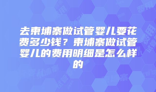 去柬埔寨做试管婴儿要花费多少钱？柬埔寨做试管婴儿的费用明细是怎么样的