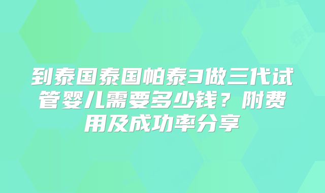 到泰国泰国帕泰3做三代试管婴儿需要多少钱？附费用及成功率分享