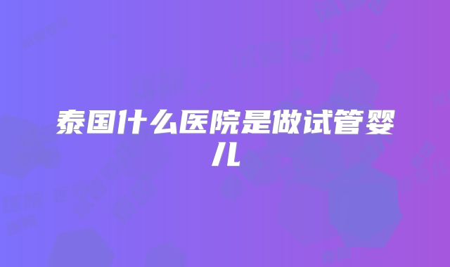 泰国什么医院是做试管婴儿