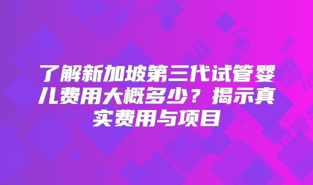 了解新加坡第三代试管婴儿费用大概多少？揭示真实费用与项目