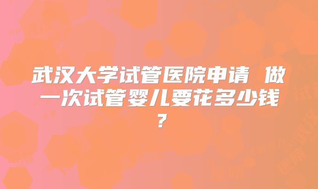 武汉大学试管医院申请 做一次试管婴儿要花多少钱？