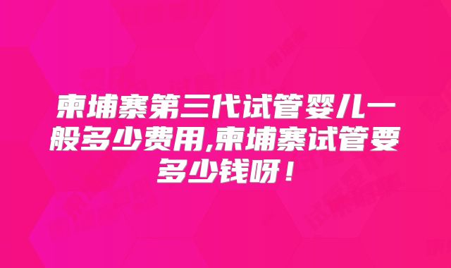 柬埔寨第三代试管婴儿一般多少费用,柬埔寨试管要多少钱呀！