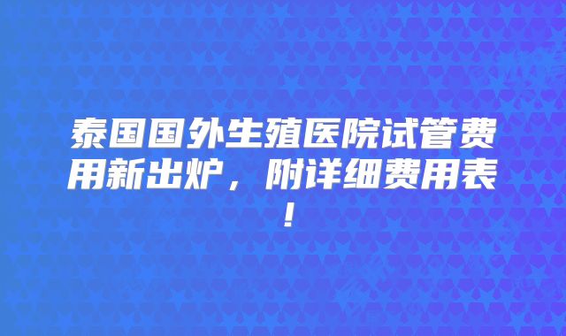 泰国国外生殖医院试管费用新出炉，附详细费用表！