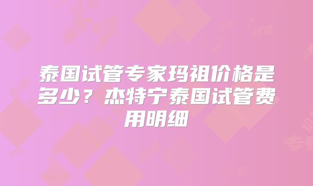 泰国试管专家玛祖价格是多少？杰特宁泰国试管费用明细