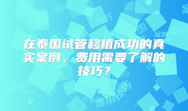 在泰国试管移植成功的真实案例，费用需要了解的技巧？