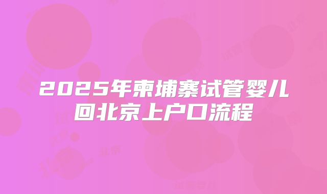 2025年柬埔寨试管婴儿回北京上户口流程