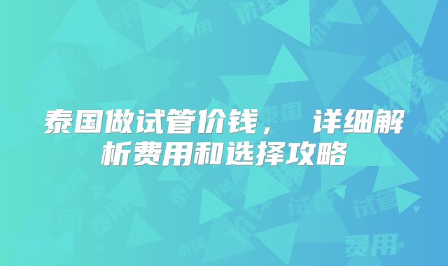 泰国做试管价钱， 详细解析费用和选择攻略