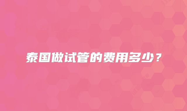 泰国做试管的费用多少?