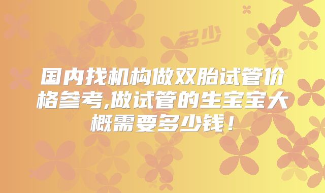 国内找机构做双胎试管价格参考,做试管的生宝宝大概需要多少钱!