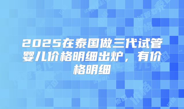 2025在泰国做三代试管婴儿价格明细出炉，有价格明细