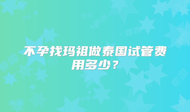 不孕找玛祖做泰国试管费用多少？