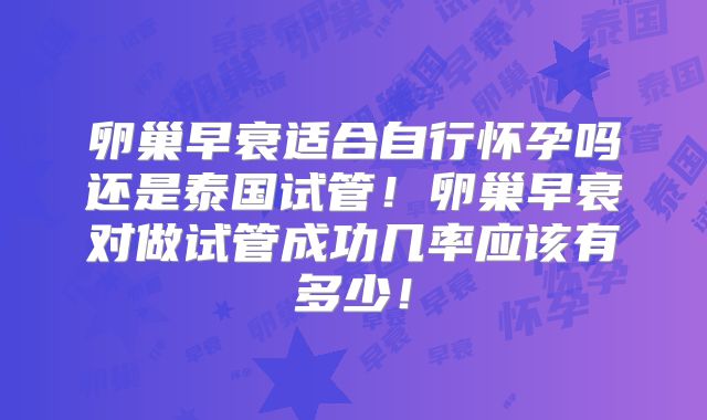 卵巢早衰适合自行怀孕吗还是泰国试管!卵巢早衰对做试管成功几率应该有多少!